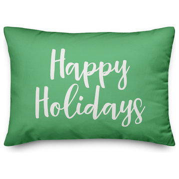 Happy Holidays, Light Green 14x20 Lumbar Pillow