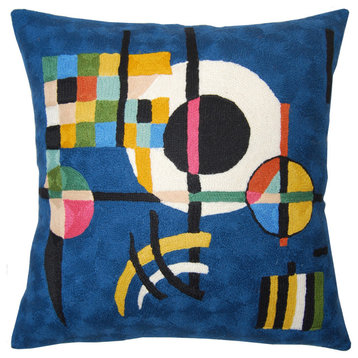 Blue Abstract Pillow Cover Counterweights Chair Cushion Hand Embroidered 18x18
