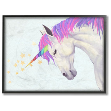 The Kids Room by Stupell Gold Star Rainbow Blue Unicorn Painting, 24 x 30