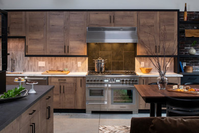 Trendy kitchen photo in Minneapolis with flat-panel cabinets