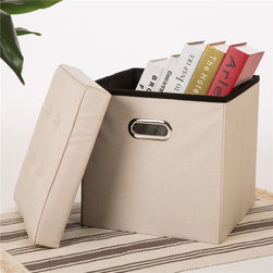 Glitzhome Cube Linen Foldable Storage Ottoman with/Padded Seat, Cream - Products