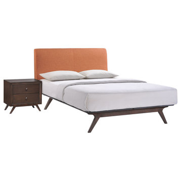 Modern Urban Contemporary 2-Piece Set Queen Size Bedroom Set, Orange Fabric Wood