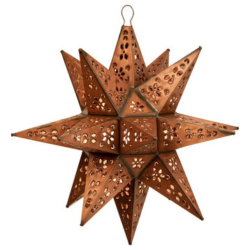 Tin Moravian Star Pendant Light, Copper, 14", No Mount