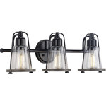 Progress Lighting - Conway 3-Light Matte Black Clear Seeded Glass Farmhouse Bath Vanity Light - Mix old and new for charming character with the Conway Collection 3-Light Matte Black Clear Seeded Farmhouse Bath Vanity Light.