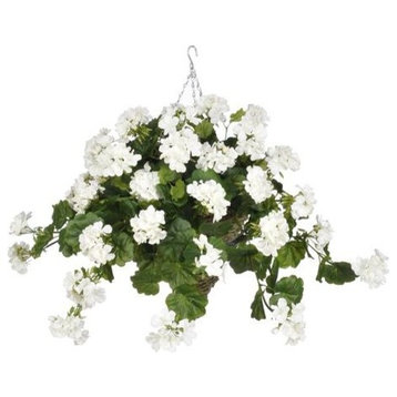 Artificial White Geranium in Beehive Basket