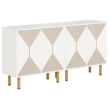 Tribesigns Modern Sideboard Buffet, 59" Wood Storage Cabinet with Doors, White/Gold
