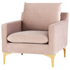 Barbe Occasional Chair, Blush Velour Seat Brushed Gold Legs