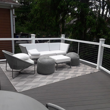 Silver Maple TimberTech Deck with white rails & horizontal cables in Naperville