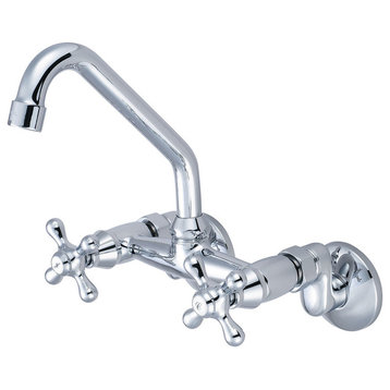 Two Handle Wall Mount Faucet, Polished Chrome