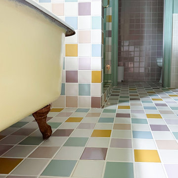 Gray Benko: Colorful Checkerboard Bathroom