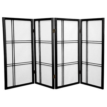 3' Tall Double Cross Shoji Screen, Black, 4 Panels