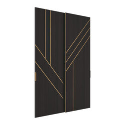 Stained oak veneer sliding door wardrobe with antique brass details - Bedroom Furniture
