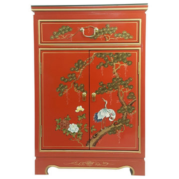 Oriental Shoe Cabinet Hand Painted Red Lacquer, 24"