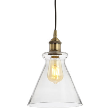 Goldwater 7.5" Adjustable Drop Metal and Glass Led Pendant, Brass Gold