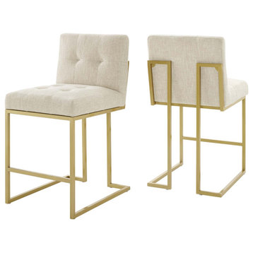Privy Counter Stool Upholstered Fabric Set of 2 EEI-5571-GLD-BEI