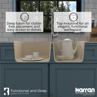 Karran Drop-In Quartz 33" 1-Hole 60/40 Double Bowl Kitchen Sink, Bisque