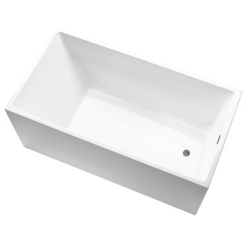 Vanity Art 55" Acrylic Freestanding Bathtub, White/Brushed Nickel