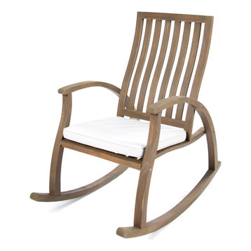 GDF Studio Caleb Outdoor Acacia Wood Rocking Chair, Gray Finish/Gray