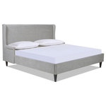 Jennifer Taylor Home - Clara Wingback Arm Upholstered Platform Bed, Silver Grey Polyester, King - The Clara Bed is a beautifully unique shelter platform bed rooted in a clean, transitional design. The tall wingback headboard provides ample space to display plenty of throw pillows and features petite rolled arms for a cozy shelter look. Platform supports are ideal for minimal, modern bedrooms and do not require a box spring.