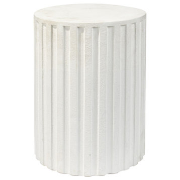 White Cement Fluted Column Side Table