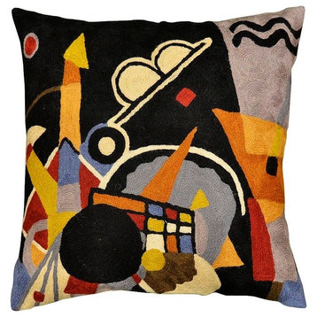 Kandinsky Grand Torre Kiev Black Pillow Cover Hand Embroidered Wool 18x18"
