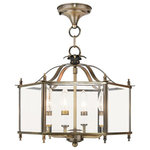 Livex Lighting - Livex Lighting 4398-01 Livingston - Four Light Convertible Pendant - Canopy Included: TRUE  Shade InLivingston Four Ligh Antique Brass Clear  *UL Approved: YES Energy Star Qualified: n/a ADA Certified: n/a  *Number of Lights: Lamp: 4-*Wattage:60w Candalabra Base bulb(s) *Bulb Included:No *Bulb Type:Candalabra Base *Finish Type:Antique Brass