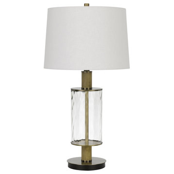 31" Wood and Glass Table Lamp, Glass/Light Oak