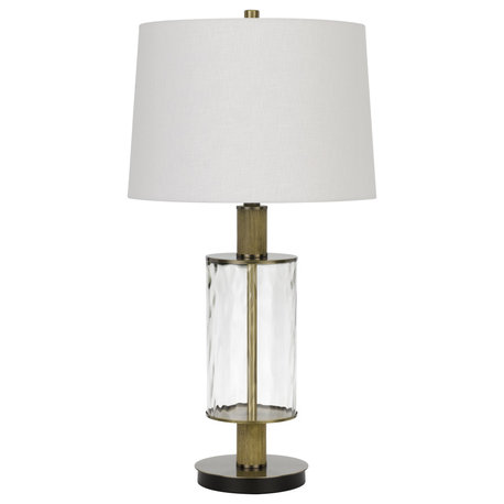 31" Wood and Glass Table Lamp, Glass/Light Oak