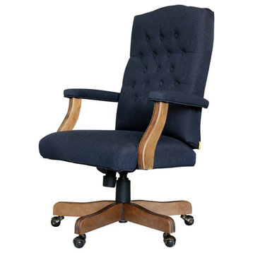 Bowery Hill Traditional Linen Fabric Executive Office Chair in Denim Blue