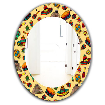 Designart Mexican Symbols Bohemian Eclectic Frameless Oval Or Round Wall Mirror,
