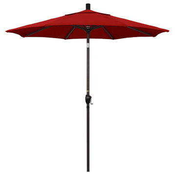 7.5' Bronze Push-Button Tilt Crank Aluminum Umbrella, Red Pacifica