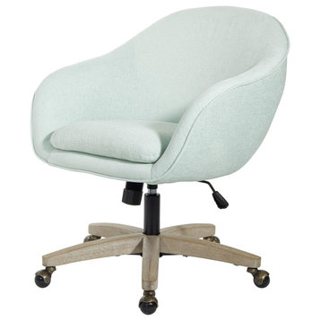 Comfortable Office Chair, Wooden Base With Padded Seat and Curved Back, Mint