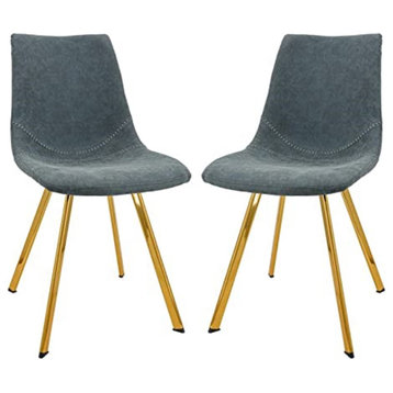 LeisureMod Markley Modern Leather Dining Chair With Gold Legs Set of 2