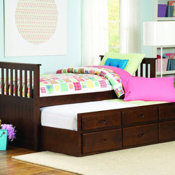 ZACHARY TRADITIONAL KID ESPRESSO WOOD TWIN CAPTAIN BED TRUNDLE DRAWERS - Kids Beds