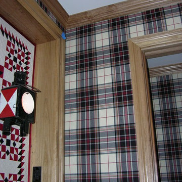 Powder room wall with check fabric