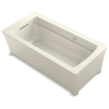 Kohler Archer 68"x32" Freestanding Bath With Bask Heated Surface, Biscuit
