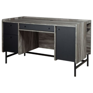 Sauder Harvey Park Engineered Wood Desk in Jet Acacia/Dark Wood Finish
