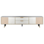 Homary - Modern 79" TV Stand TV Console with Drawers Line Media Console with Doors - Anchor your entertainment ensemble with this TV stand, both understated and artful. Crafted from solid and manufactured wood, its clean-lined frame is finished in contrasting gold for a look that fits best in contemporary settings. This piece includes four doors, two drawers and interior shelf for keeping DVDs and players.This design accommodates up to a 79" television