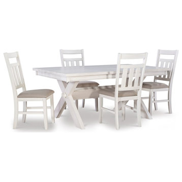 Linon Turino 5 Piece Wood Dining Set X Frame Padded Seats in Smokey White Finish