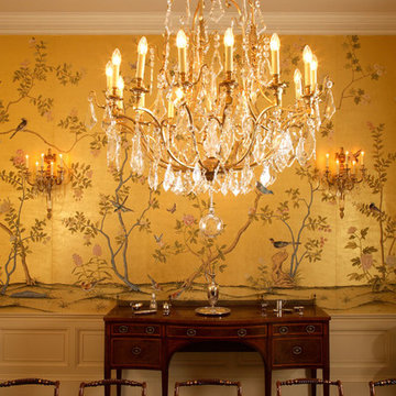 Handprinted Chinoiserie wallpaper in interior design