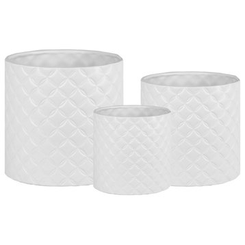 Round Ceramic Pot with Star Pattern Design Body Matte White Finish, Set of 3