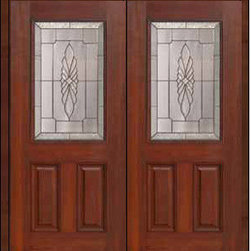 Prehung Double Door 80 Fiberglass Versailles 2 Panel 1/2 Lite Glass - Front Doors
