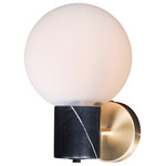 Maxim - Vesper 1-Light Wall Sconce in Satin Brass / Black with Satin White Glass/Shade - Inspired by both Mid Century Modern and Scandinavian Contemporary this collection spans a large breadth of today's interior design. Straight tubing finished in Satin Brass supports hand blown Satin White cased glass globes. Black accents of metal and Black marble add dramatic detail and upscale appeal.&nbsp