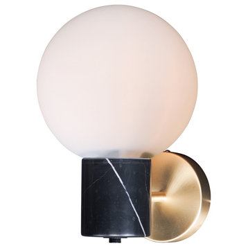 Vesper 1-Light Wall Sconce in Satin Brass / Black with Satin White Glass/Shade