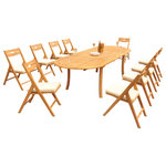 Teak Deals - 11-Piece Outdoor Teak Dining Set: 117" Oval Table, 10 Surf Folding Arm Chairs - Set includes: 117" Double Extension Oval Dining Table and 10 Folding Arm Chairs.