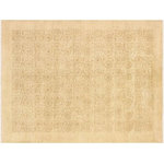 Bareens Designer Rugs - Shabby Chic Ziegler Vanda Tan Brown Hand-Knotted Wool Rug - 6'1'' x 8'6'' - Enhance the ambiance of your home with this magnificent Persian-influenced Turkish hand-knotted rug made by skilled artisans capable of creating the most exceptional vegetable dyes and hand-spun wool. This exquisite handmade rug is a one-of-a-kind Peshawar Kafkaz, otherwise identified as Chobi, Chobi Peshawar, Oushak, or Ziegler rug. These handmade rugs are crafted in Pakistan utilizing superior-quality wool imported from Australia, New Zealand, and Korea in two types of weaves: the Persian weave and the Mori weave. This rug is meticulously crafted by hand using the finest natural vegetable dyes extracted from local plants. The artisans use a blend of hand-spun local and fine merino wool, resulting in a rug with a compelling texture, higher lanolin content, and longer staple. The artisans occasionally incorporate natural or artificial silk into the pile to enhance specific motifs. The finished product is an awe-inspiring execution of flawless design and an understated palette that exudes elegance.