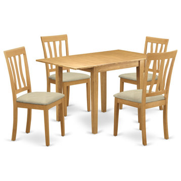 Dining Set 5 Pc, Four Chairs, Table, Oak Color Linen, Oak Finish Structure
