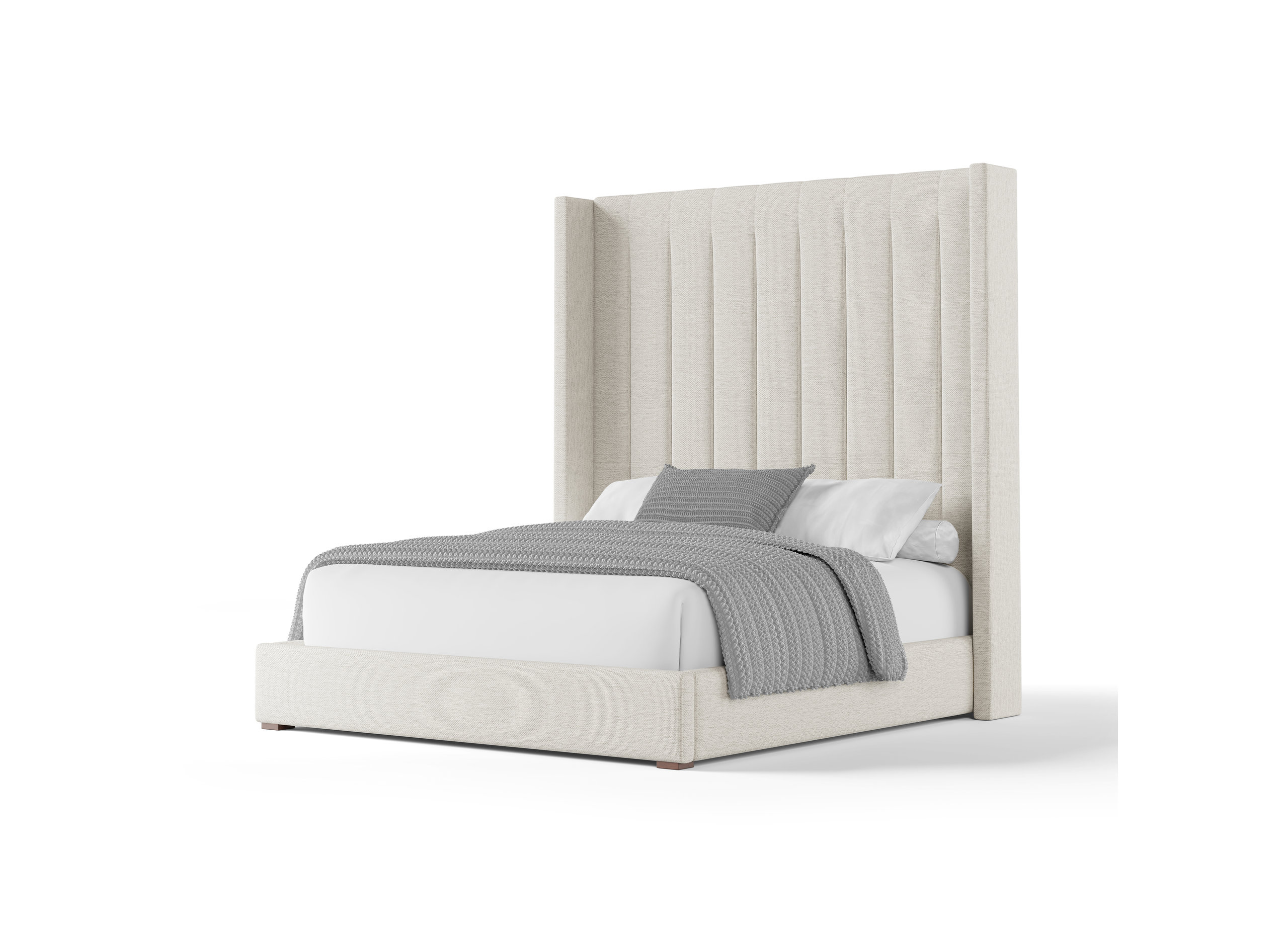 Nativa Interiors Aylet Vertical Channel Tufted Bed, Off White, King, High 87"