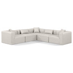 Meridian Furniture - Cube Upholstered Modular Sectional, Cream, 5-Piece: 2 Armless Chair, 3 Corner Chair, Vegan Leather - Elevate your space with the luxurious Cube Vegan Leather Modular Sectional. This modular sectional exudes modern elegance, charm, and comfort making it a perfect addition to any contemporary living space. Its clean lines and cube shape are reminiscent of minimalist design, while the plush cream vegan leather upholstery adds a touch of luxury and sophistication. The chair's versatile construction and geometric aesthetic seamlessly integrate into various design styles, from sleek living rooms to chic home offices, embodying the essence of modern design and creating a sense of order and tranquility in your space.