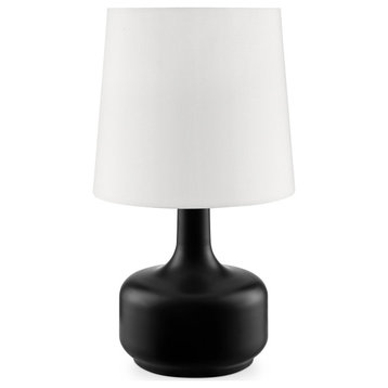 17" Black Metal Bedside Table Lamp With White Shade